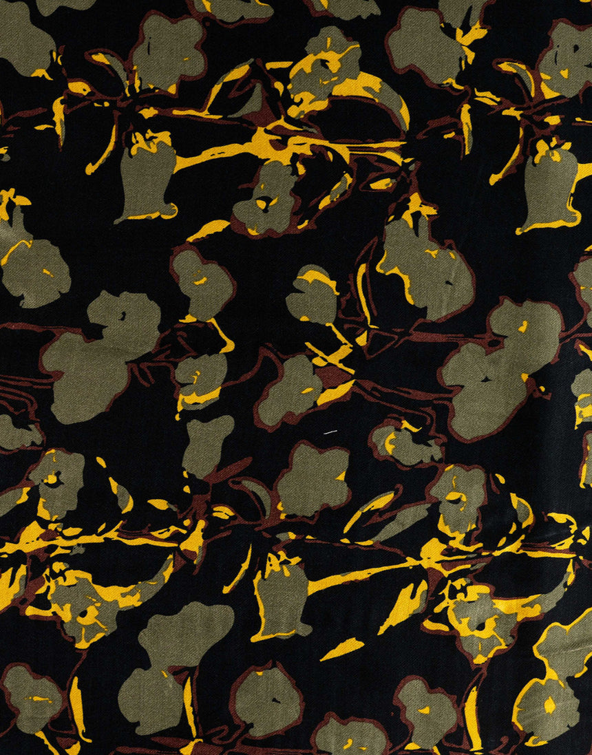 Khaki Bloom Rayon Spun Satin Fabric