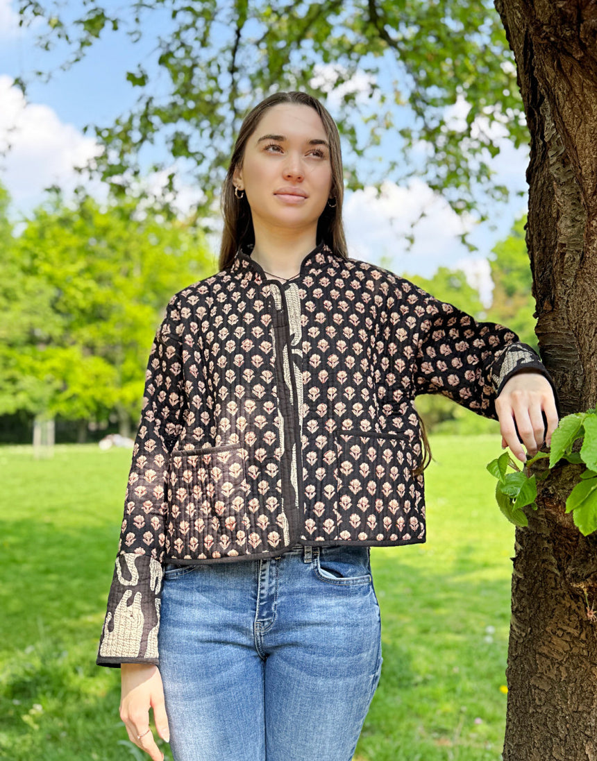 Reversible Quilted Cotton Padded Jacket, Big Cat & Mughal Motif