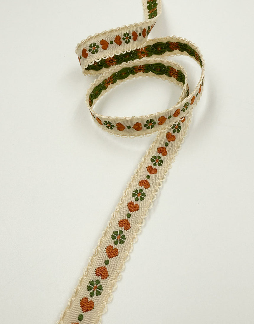 Little Hearts Jacquard Ribbon, Beige