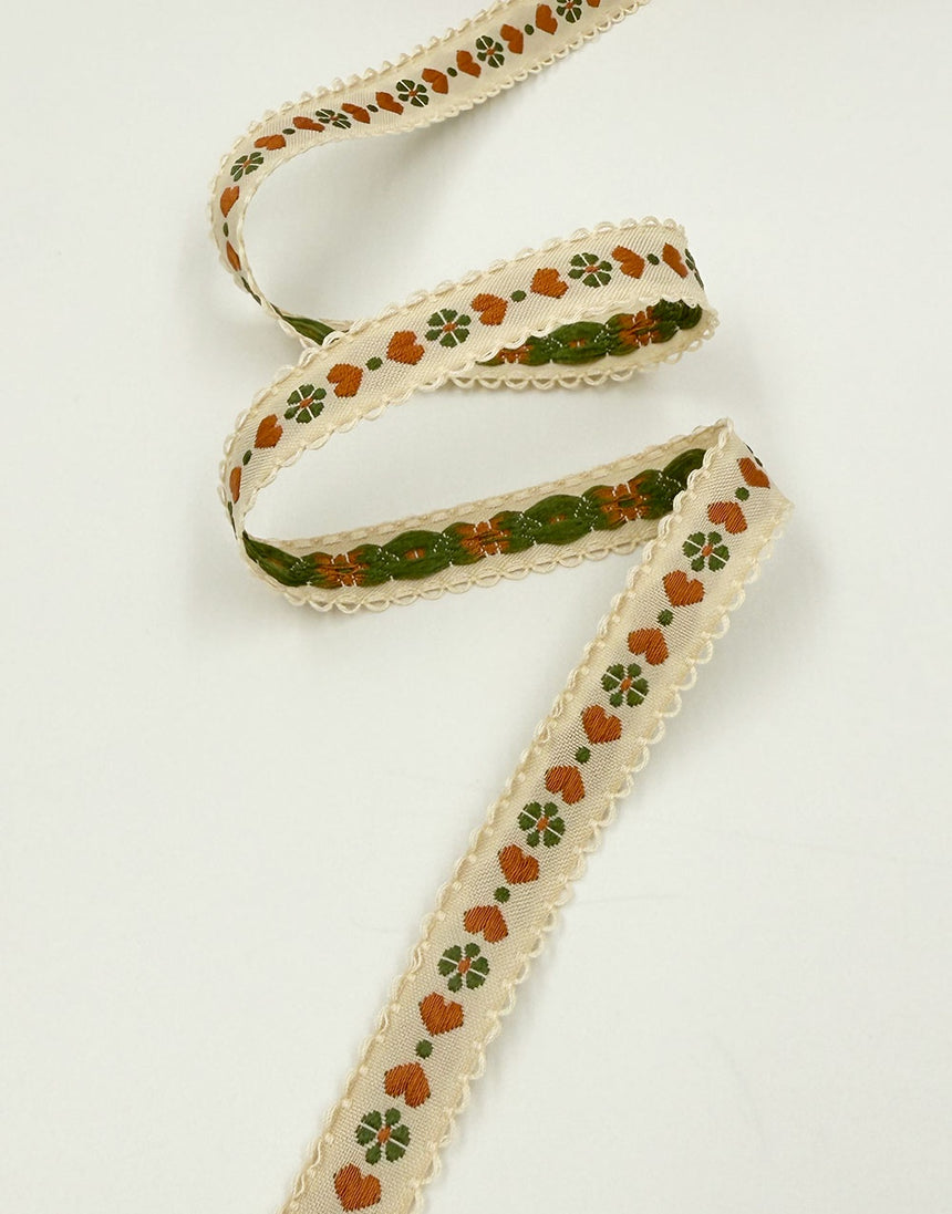 Little Hearts Jacquard Ribbon, Beige