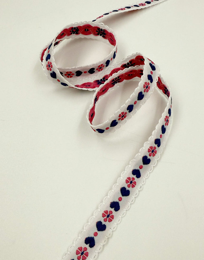 Little Hearts Jacquard Ribbon, White