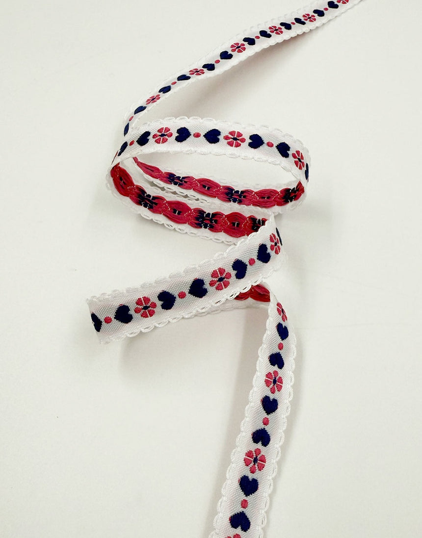 Little Hearts Jacquard Ribbon, White