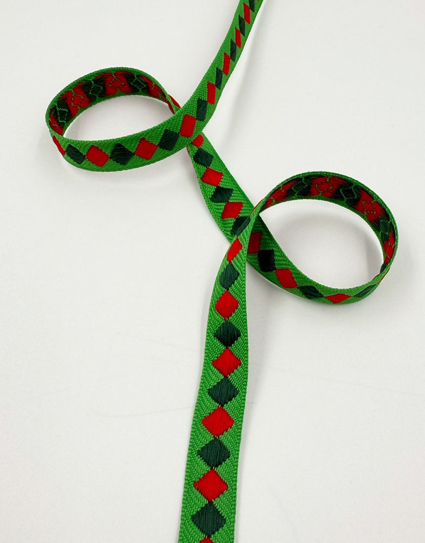Rhombus Jacquard Ribbon, Green