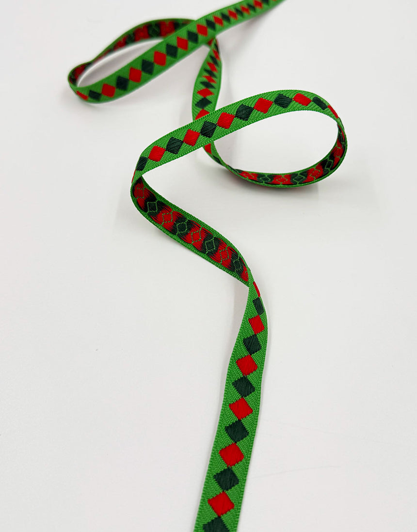 Rhombus Jacquard Ribbon, Green