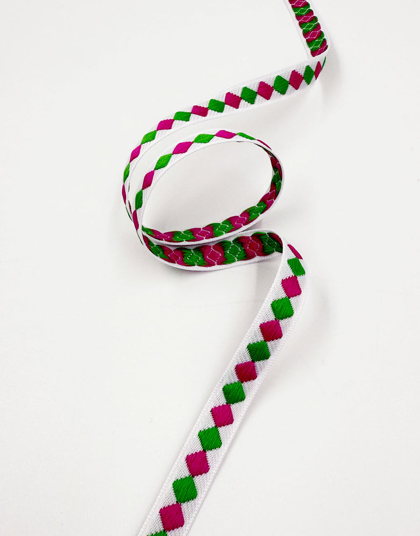Rhombus Jacquard Ribbon, White