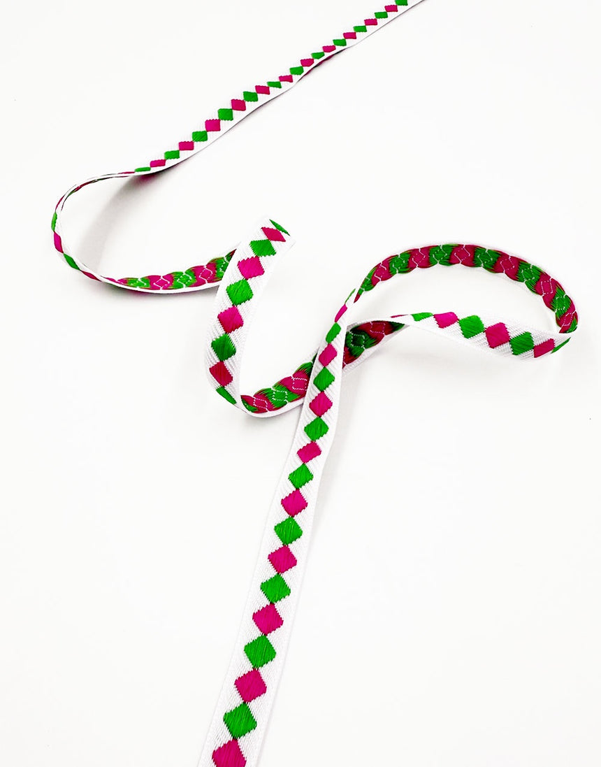 Rhombus Jacquard Ribbon, White