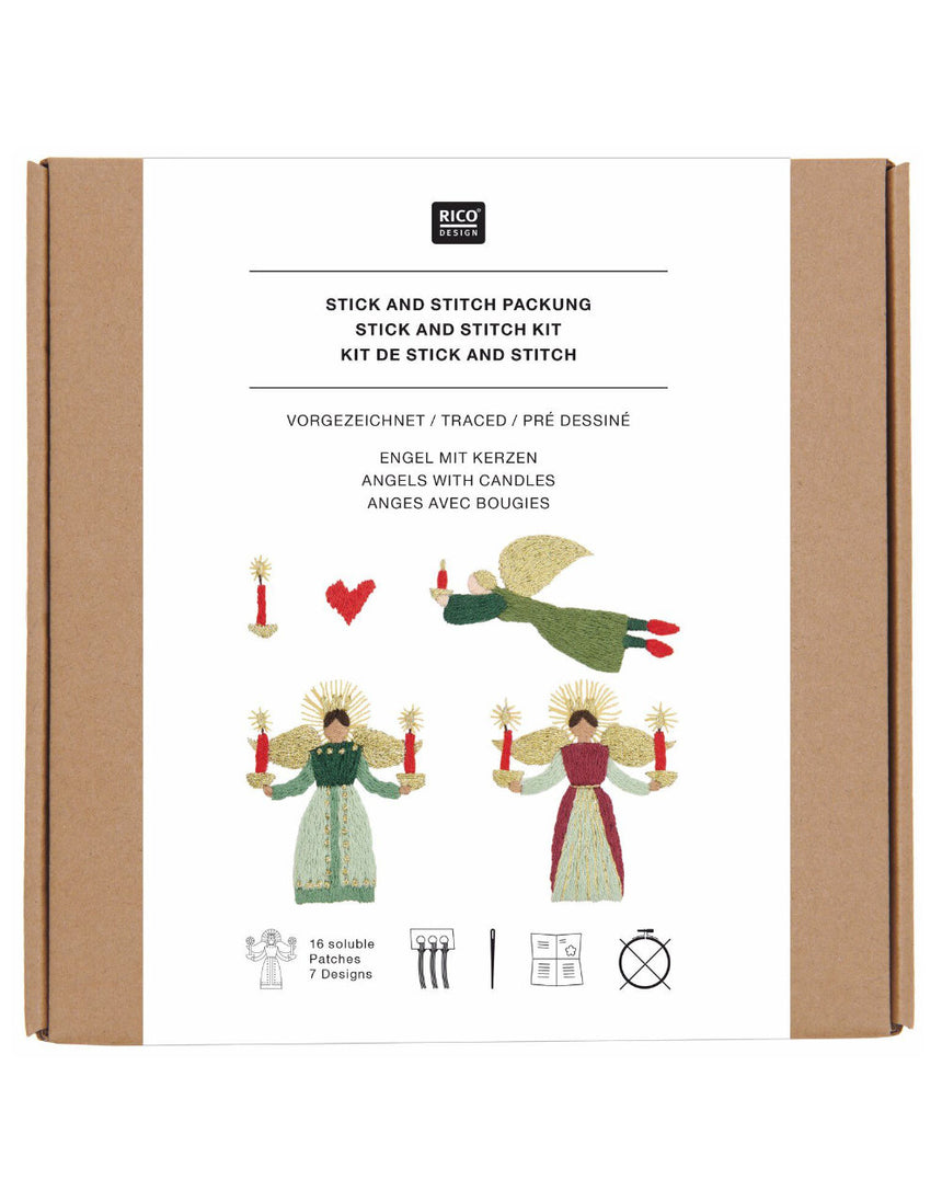 Christmas Angels with Candles Stick and Stitch Embroidery Kit, Rico Design