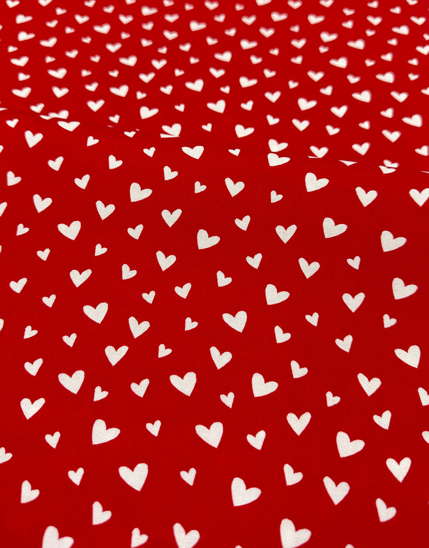 Red Scattered Hearts Scandinavian Christmas Cotton Fabric