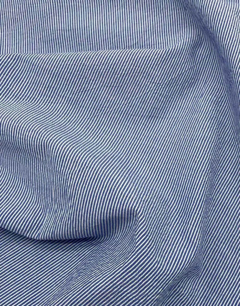 Remnant 90cm - Dark Blue Striped Cotton Seersucker Fabric