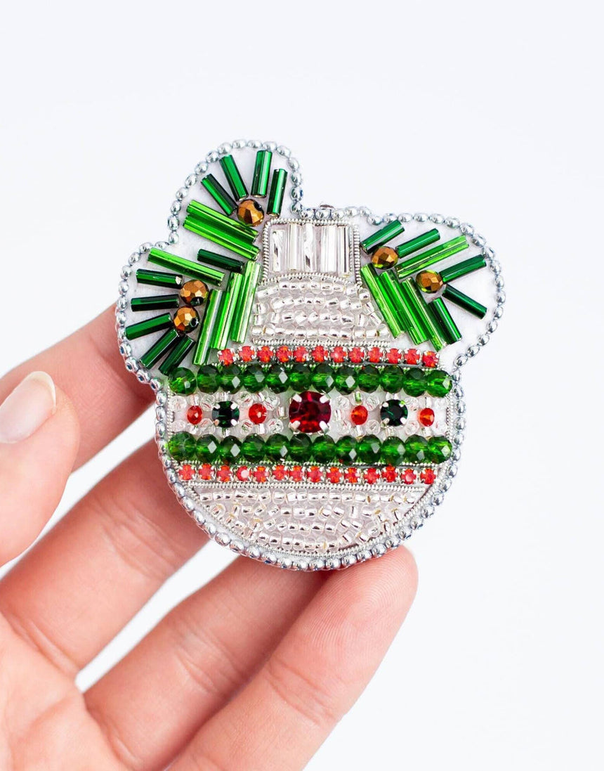 Christmas Themed Beaded Embroidery Brooch Kit, Set of 7