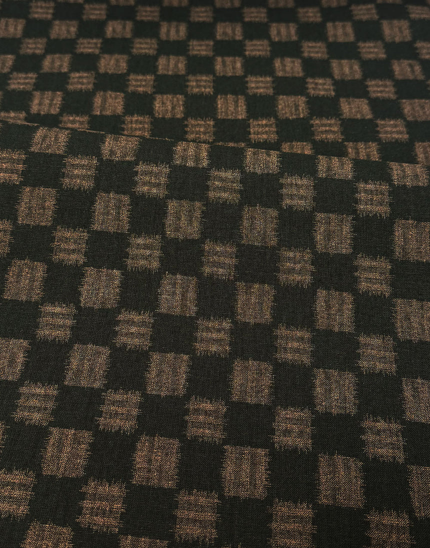 Sevenberry Japanese Cotton Sheeting Fabric - Black & Brown Brushwork Check