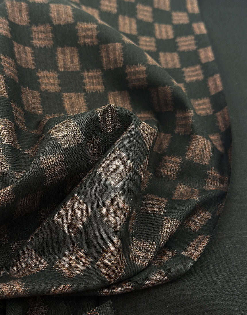 Sevenberry Japanese Cotton Sheeting Fabric - Black & Brown Brushwork Check