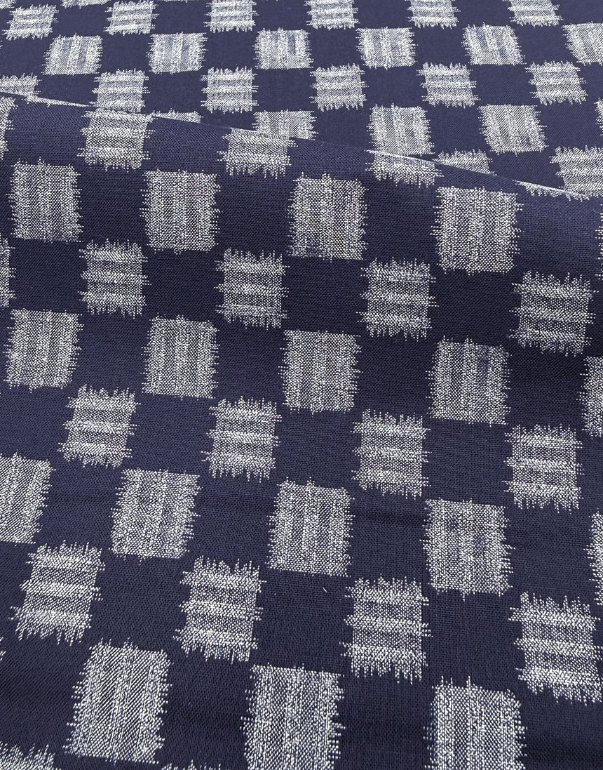 Sevenberry Japanese Cotton Sheeting Fabric - Indigo Brushwork Check