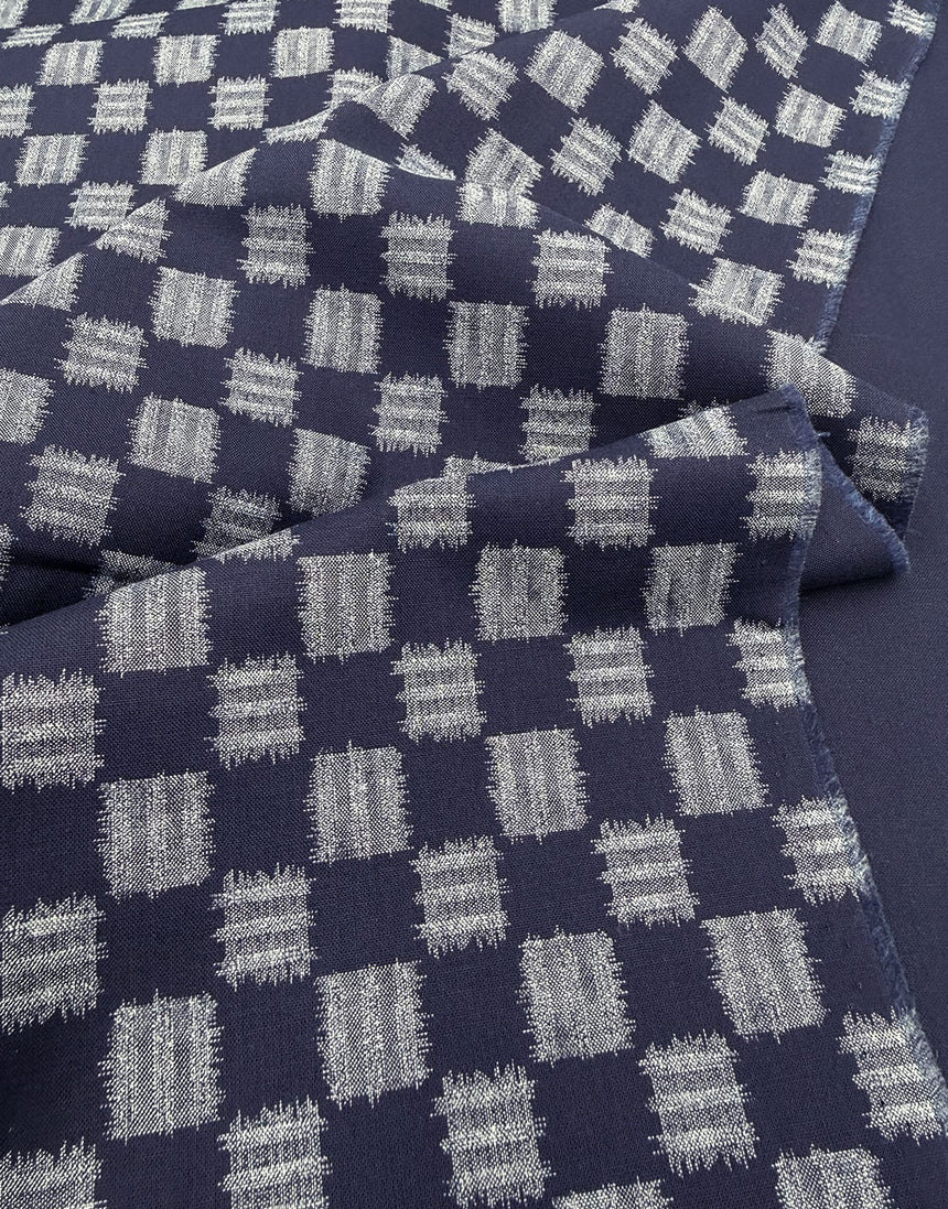 Sevenberry Japanese Cotton Sheeting Fabric - Indigo Brushwork Check