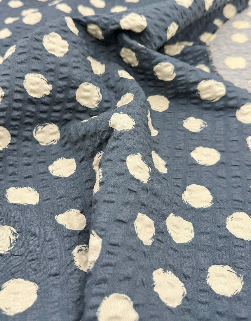 Sevenberry Japanese Ripple Seersucker Cotton Fabric - Blue Spotty