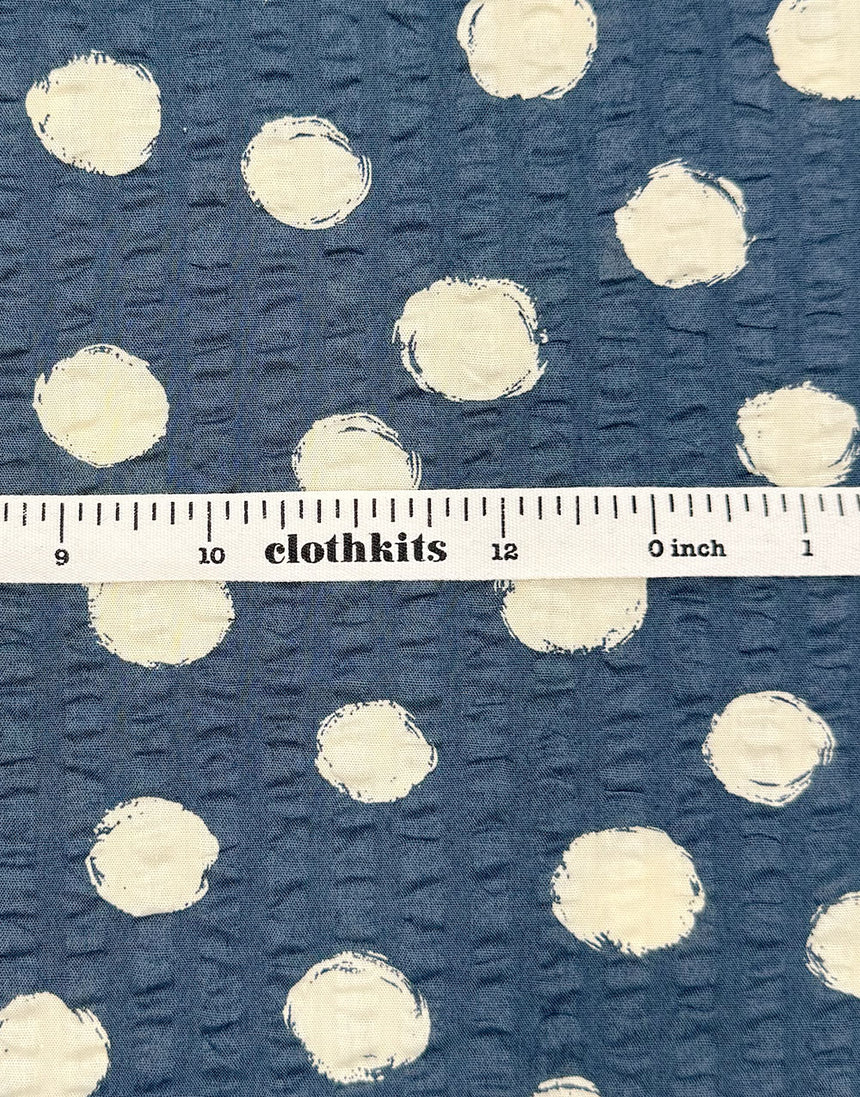 Sevenberry Japanese Ripple Seersucker Cotton Fabric - Blue Spotty