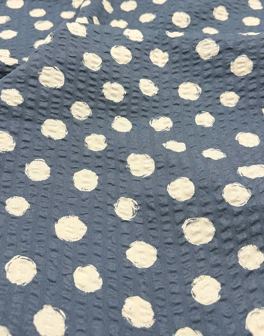 Sevenberry Japanese Ripple Seersucker Cotton Fabric - Blue Spotty