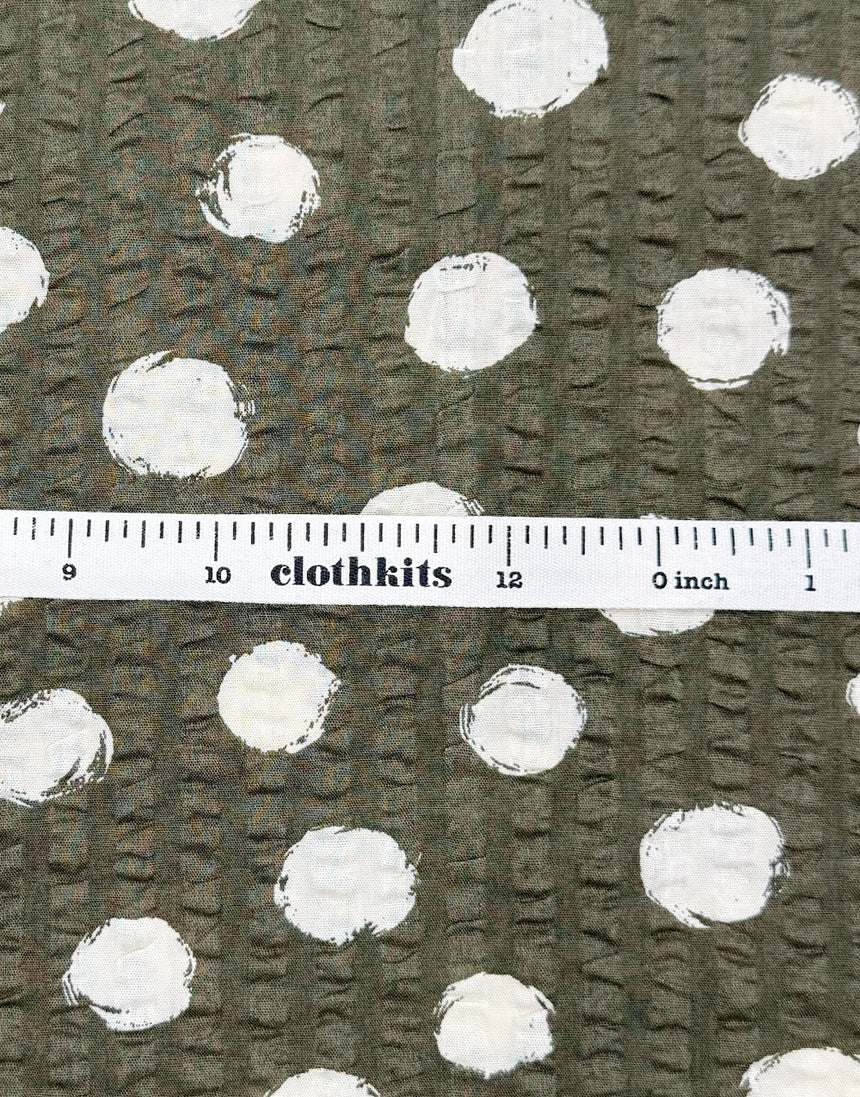 Sevenberry Japanese Ripple Seersucker Cotton Fabric - Khaki Spotty