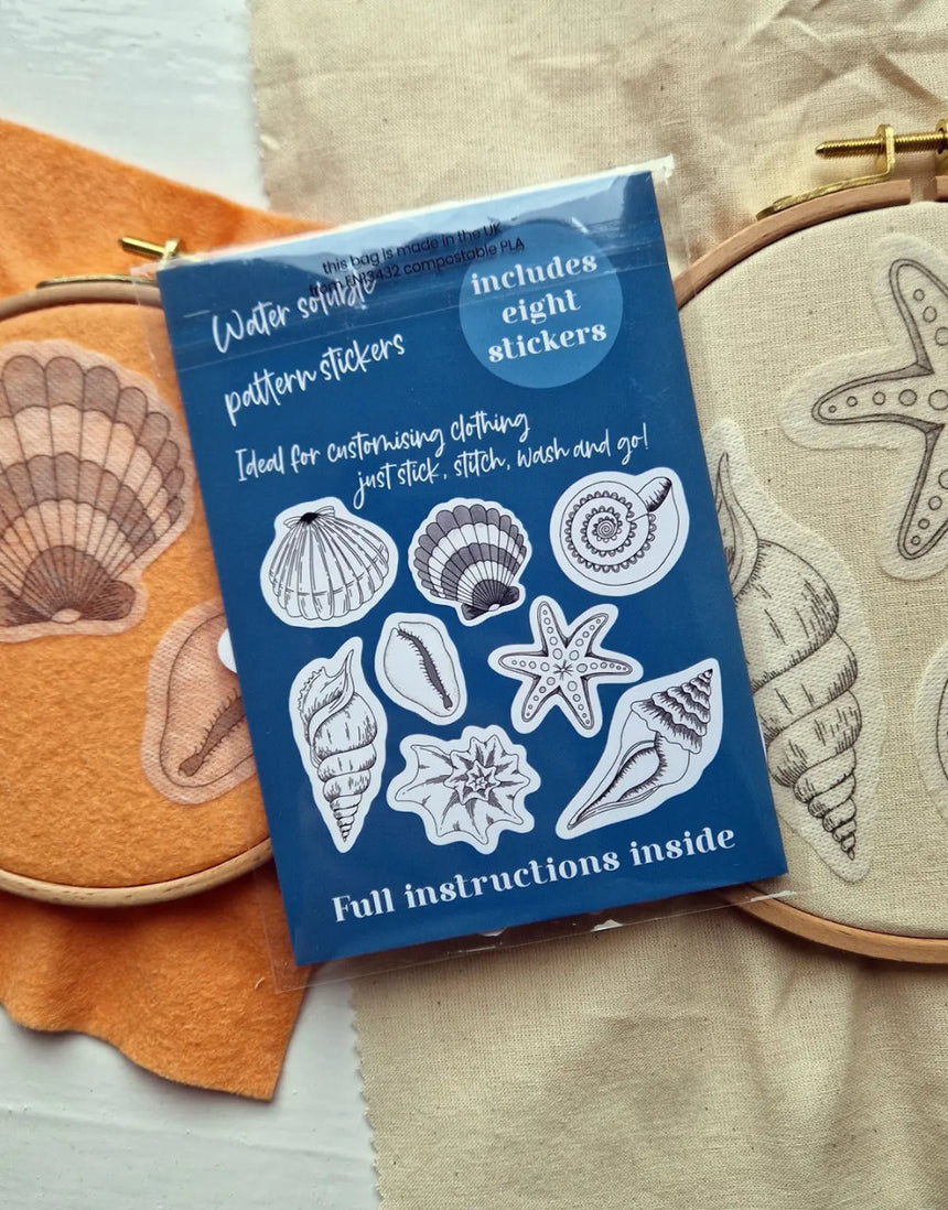 Seashells Stick & Stitch Embroidery Patterns, Blackbird & Bloom