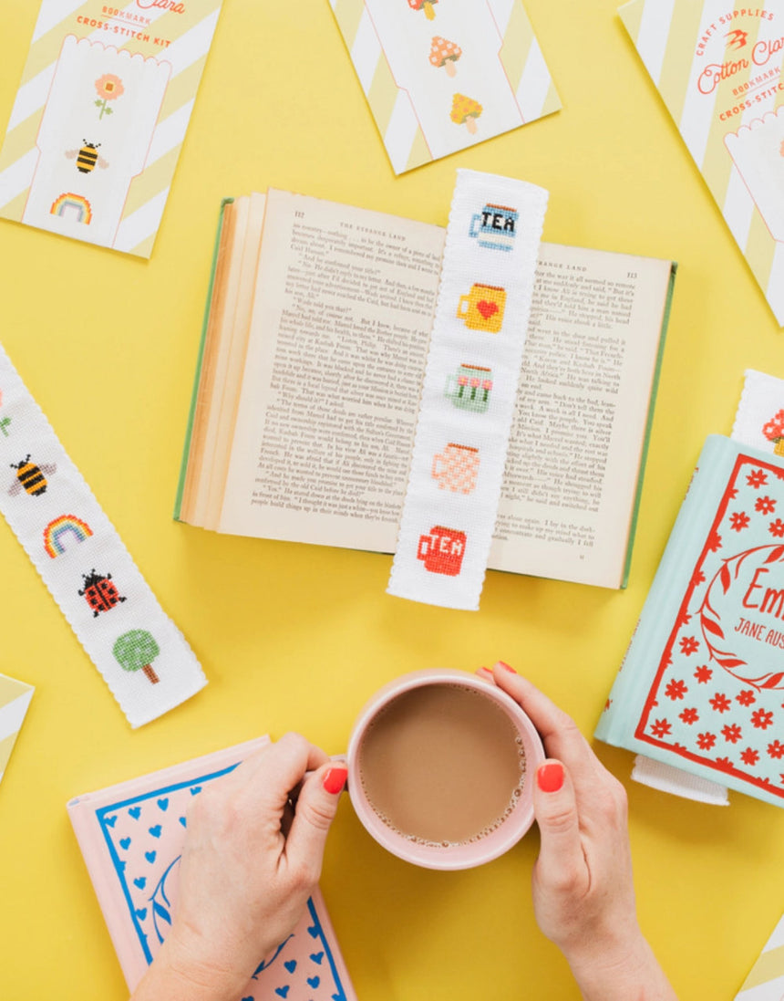 Tea/Mugs Cross Stitch Bookmark Kit, Cotton Clara