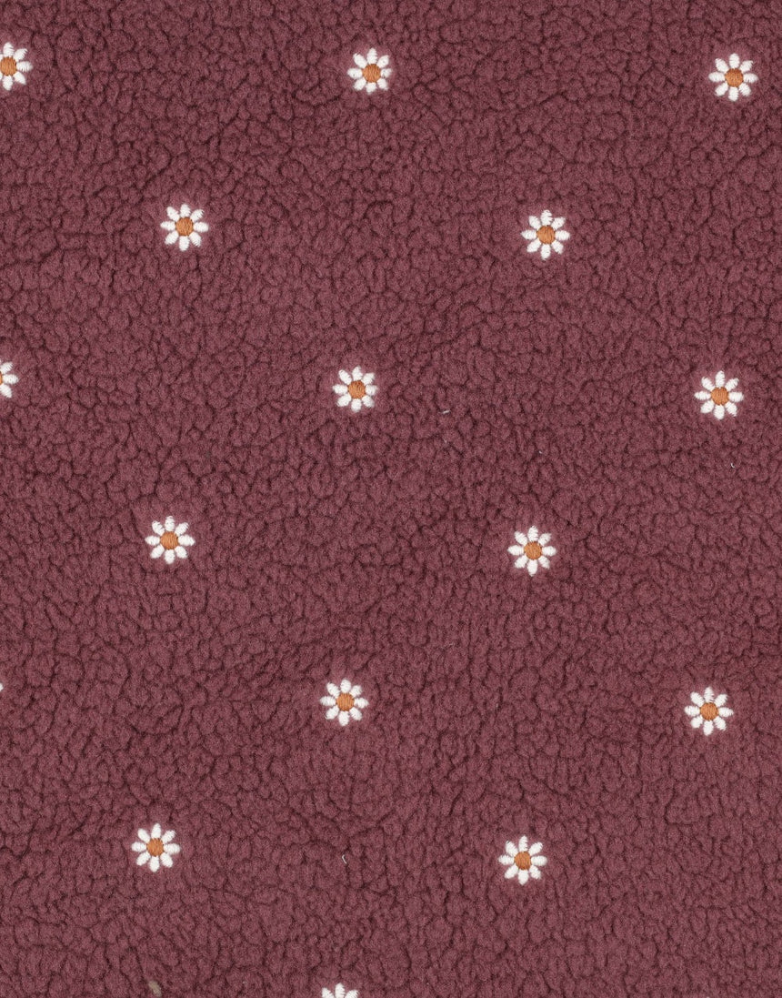 Rosewood Bloom Embroidered Teddy Fleece Fabric