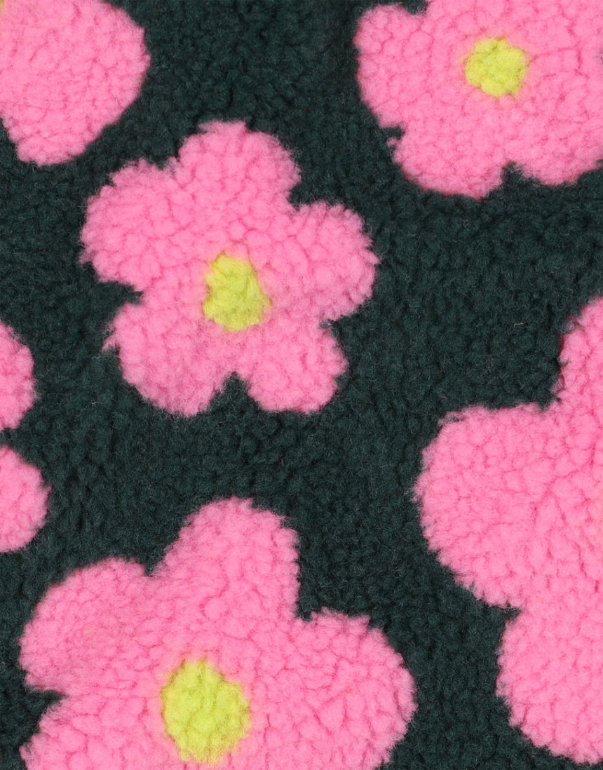 Green & Pink Groovy Bloom Teddy Fleece Fabric
