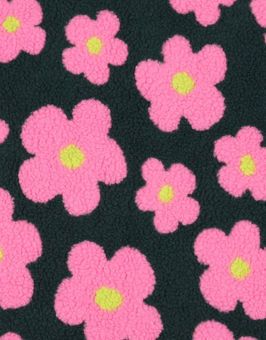 Green & Pink Groovy Bloom Teddy Fleece Fabric
