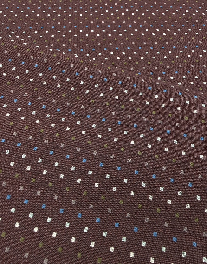 Tochio Yarn-Dyed Cotton Fabric, Damson Square Dot