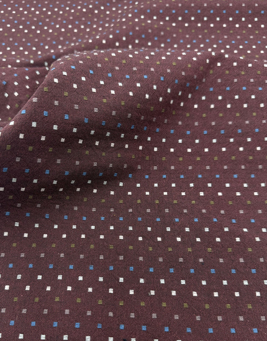 Tochio Yarn-Dyed Cotton Fabric, Damson Square Dot