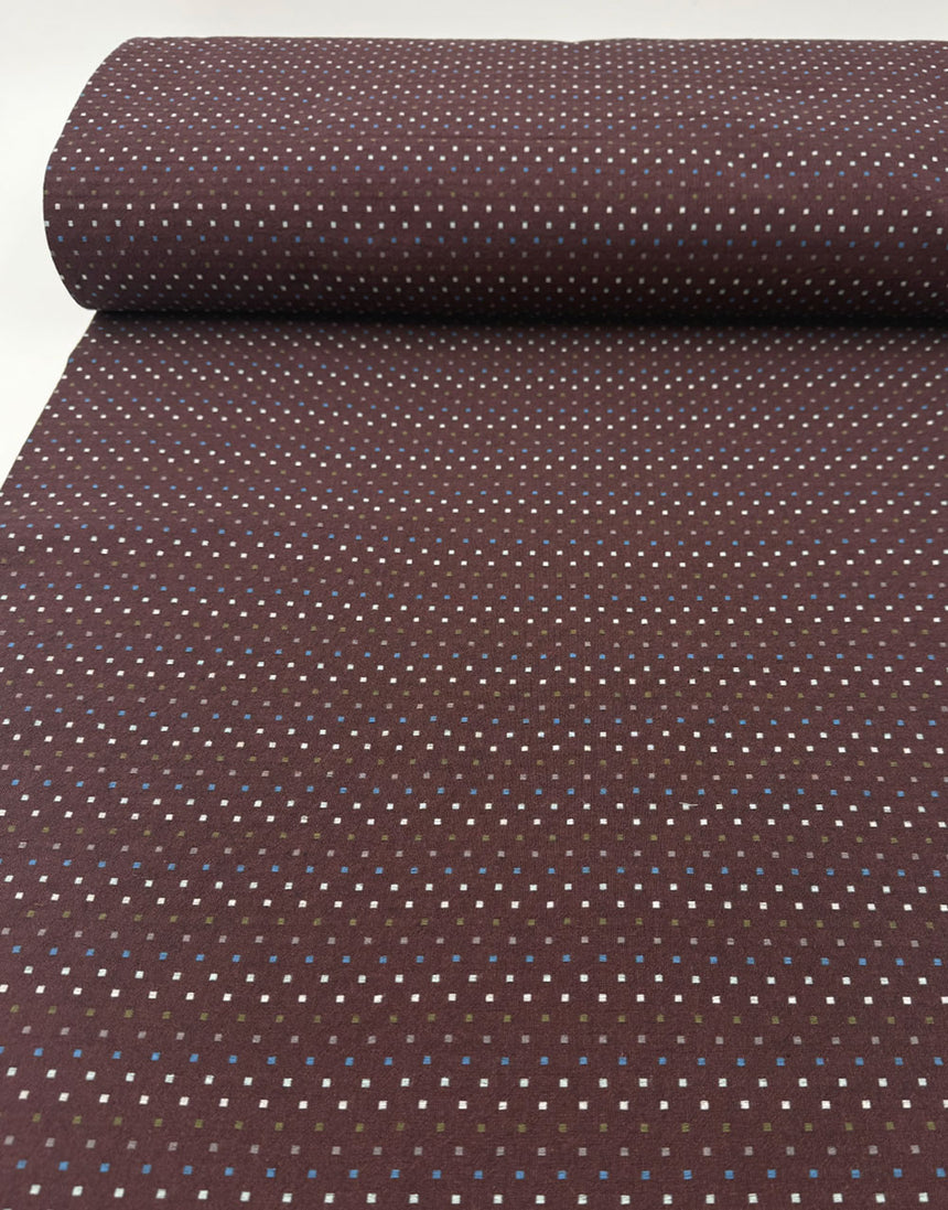 Tochio Yarn-Dyed Cotton Fabric, Damson Square Dot