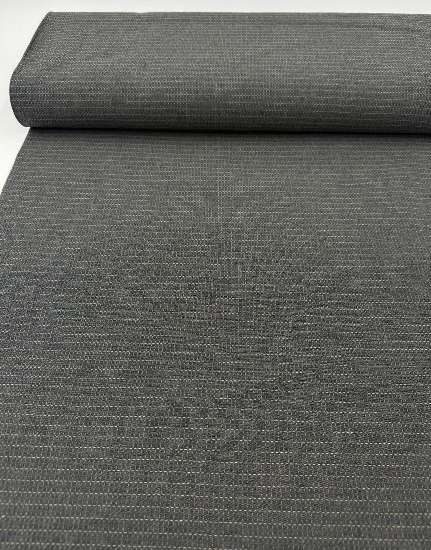 Tochio Yarn-Dyed Cotton Fabric, Charcoal Stitch Grid