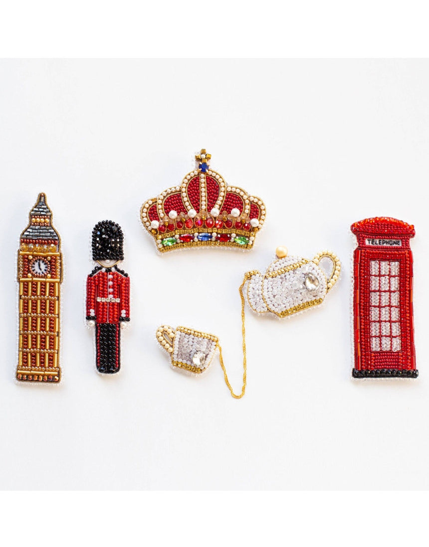 UK Themed Beaded Embroidery Brooch Kit, Set of 5