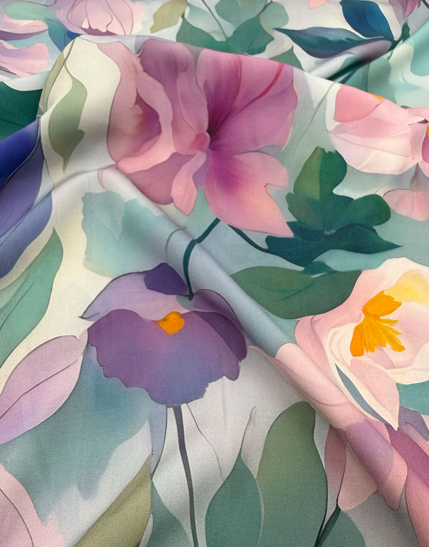 Watercolour Meadow Viscose Fabric