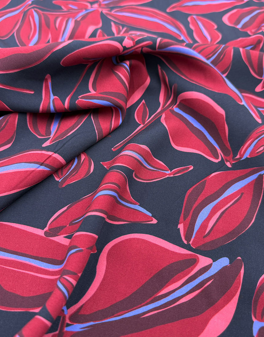 Burgundy & Blue Botanica Viscose Radiance Fabric