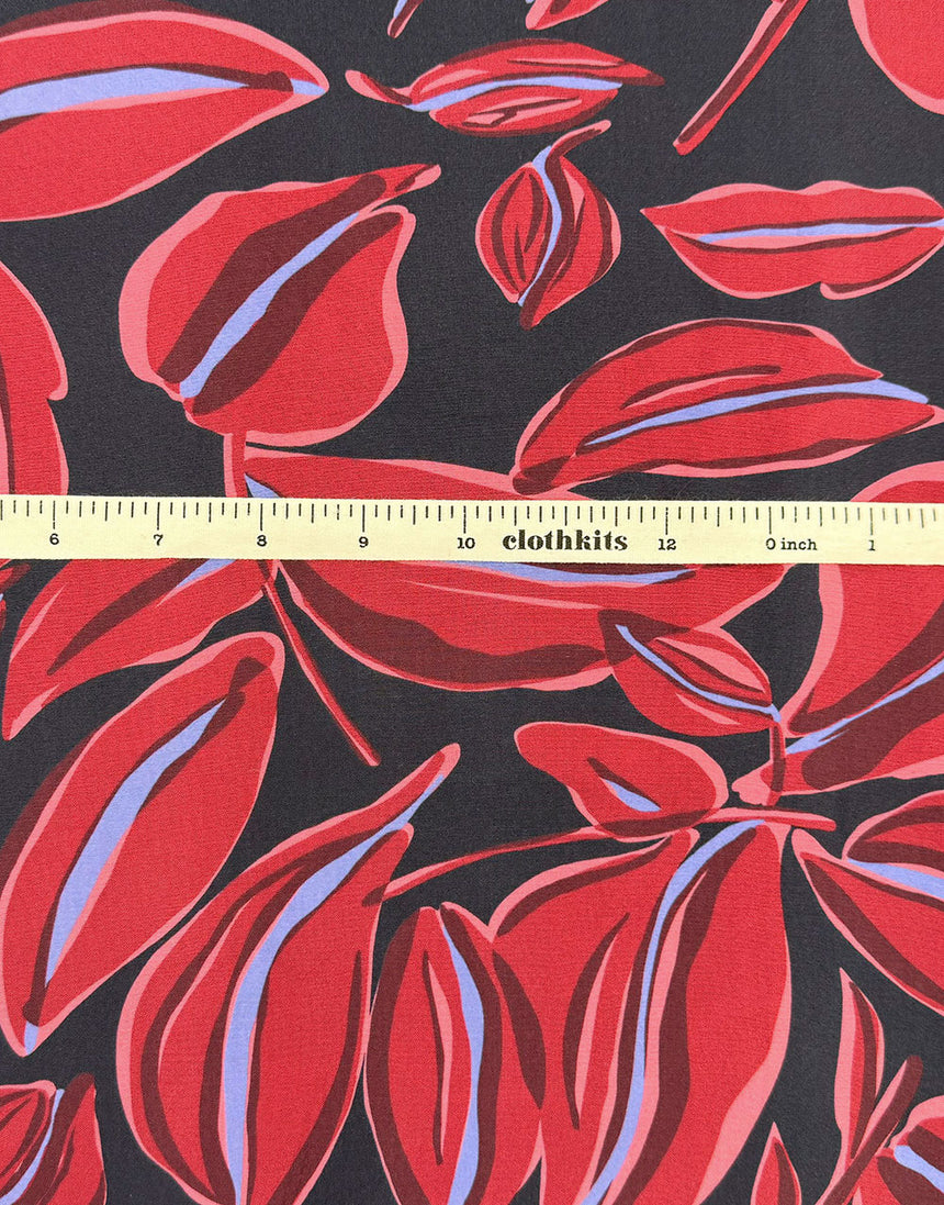 Burgundy & Blue Botanica Viscose Radiance Fabric