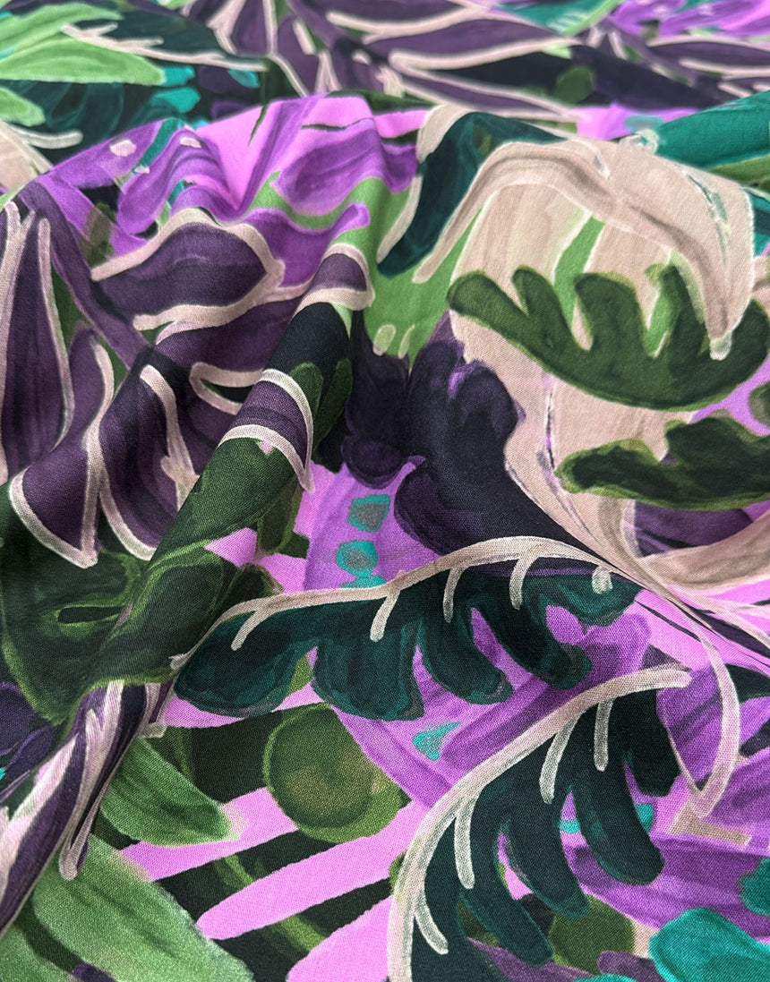 Painted Palm Floral Viscose Fabric