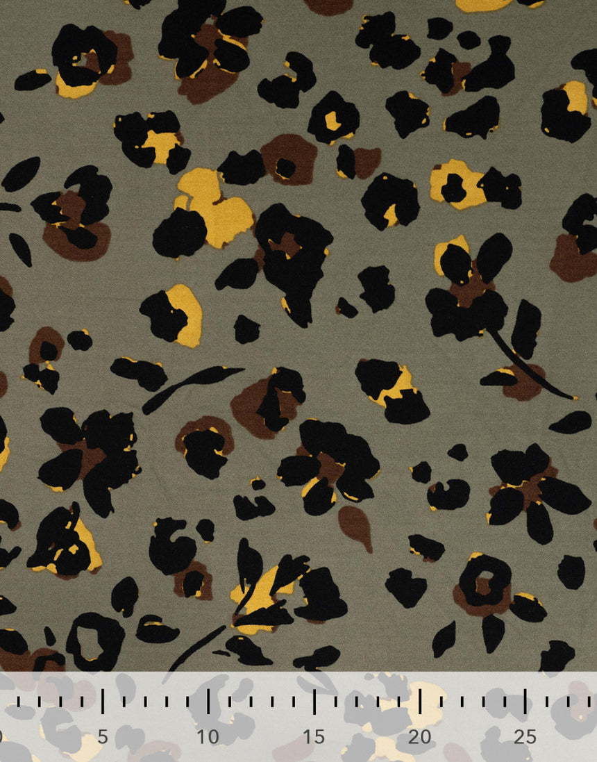 Khaki Bloom Leopard Viscose Twill Fabric