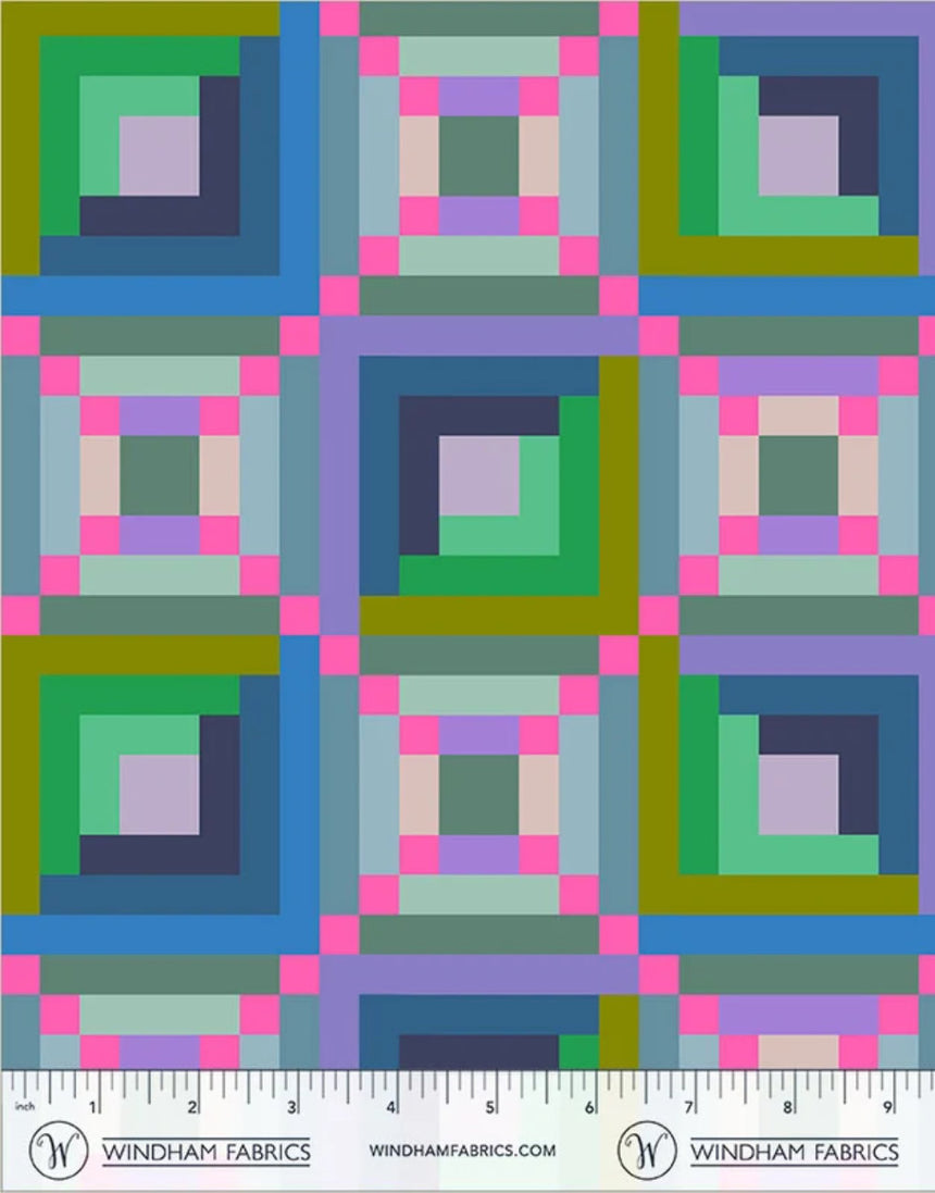Log Cabin Dusk Quilting Cotton Fabric, Happy Place by Annabel Wrigley, Windham Fabrics