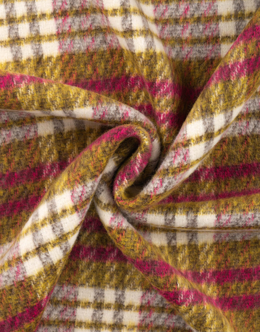 Golden Raspberry Check Wool Blend Coating Fabric