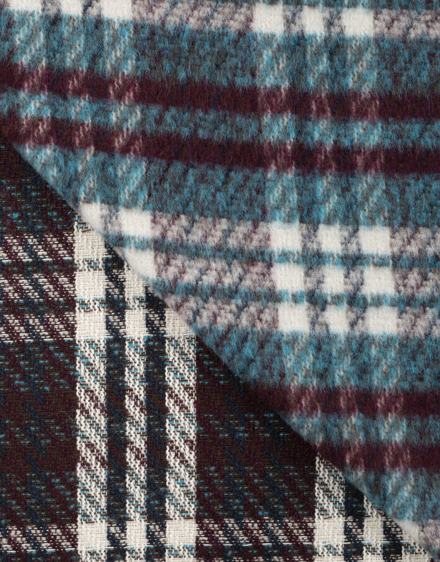 Petrol Check Wool Blend Coating Fabric