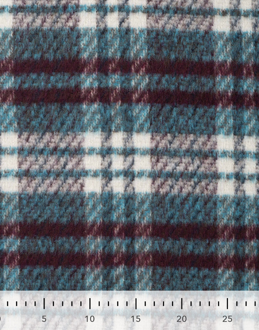 Petrol Check Wool Blend Coating Fabric