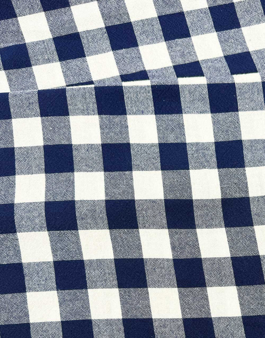 Navy Woven Checkered Organic Cotton Fabric