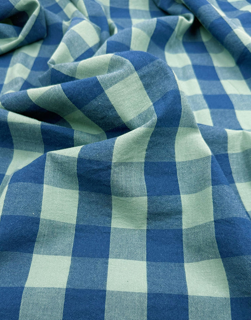 Blue Lagoon Large Check Yarn-Dyed Cotton Fabric