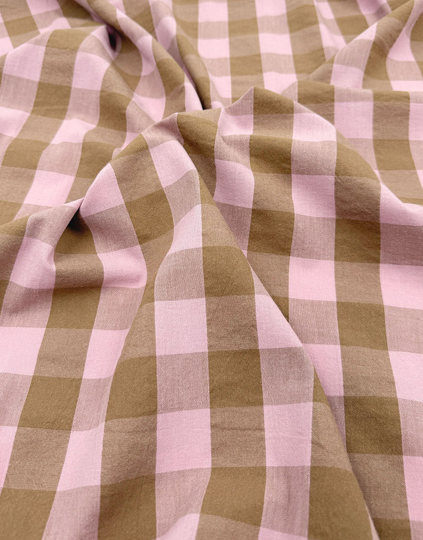 Blush Toffee Large Check Yarn-Dyed Cotton Fabric