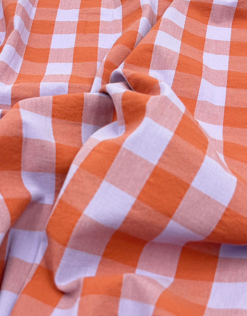 Coral Sorbet Large Check Yarn-Dyed Cotton Fabric