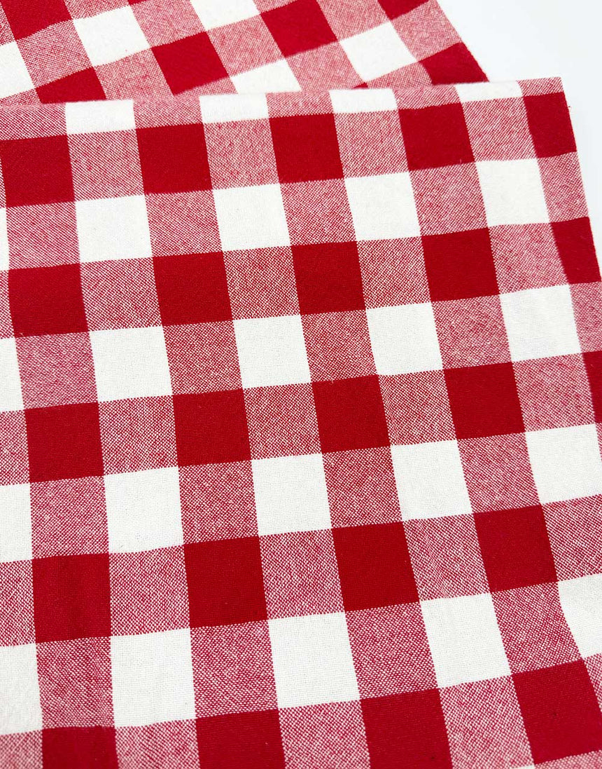 Red Woven Checkered Organic Cotton Fabric
