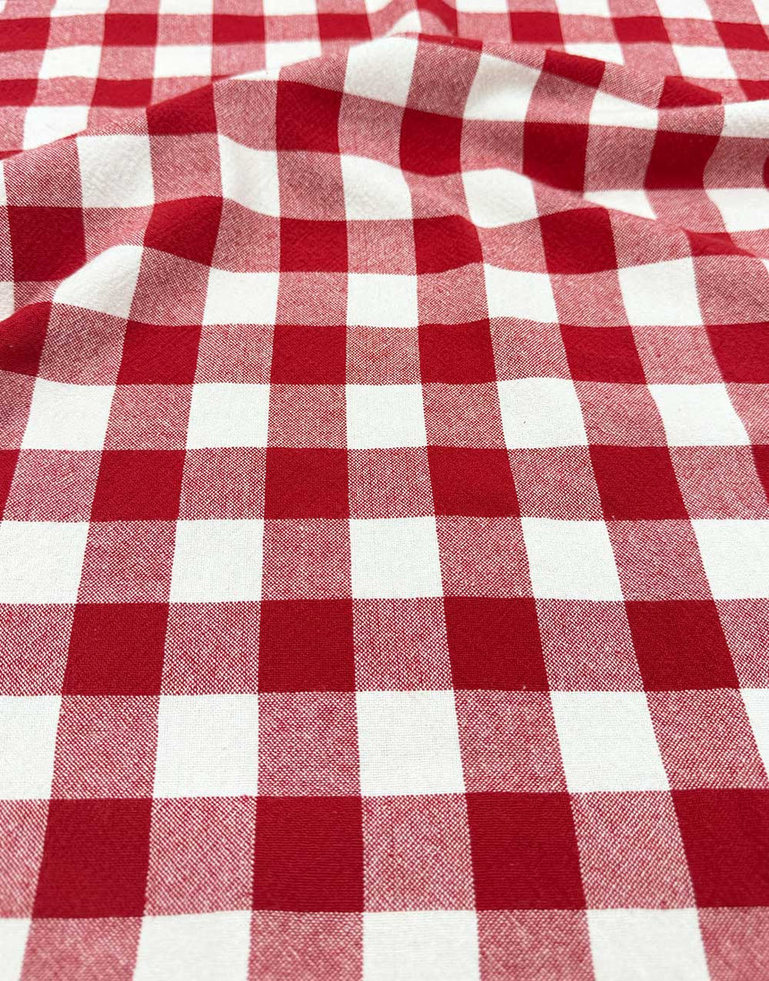 Red Woven Checkered Organic Cotton Fabric