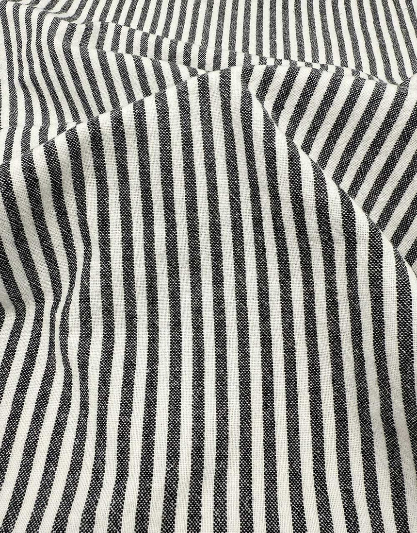 Black Woven Stripe Organic Cotton Fabric