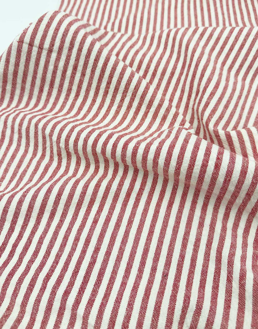Red Woven Stripe Organic Cotton Fabric