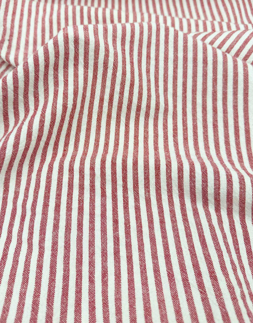 Red Woven Stripe Organic Cotton Fabric